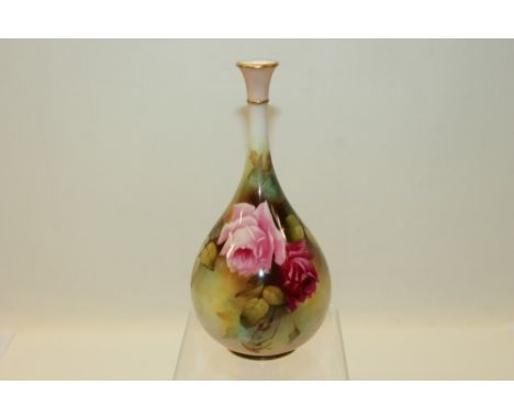 A. Lane for Royal Worcester - vase of teardrop form, with hand painted pink roses on blush ground signed A. Lane.  Printed ma