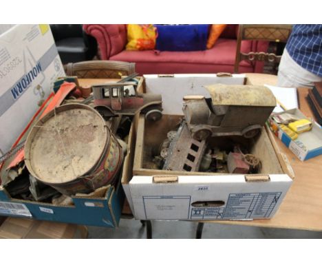 Tinplate Huntley & Palmers advertising lorry clockwork car, zither and lot of vintage children's toys