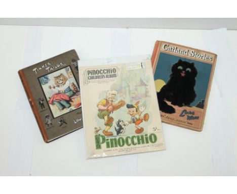 Books - Louis Wain Catland Stories and Tinker Tailor, plus Pinocchio children's album (3)