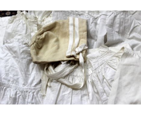 Quantity of vintage baby clothes - including christening gown, nightgown, dresses, coat, cape, bonnets, etc (qty)