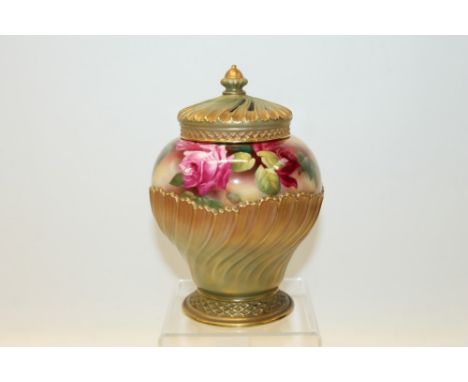 Royal Worcester pot pourri vase and cover with gilt wrythen decoration to cover and body.  Body also decorated with hand pain