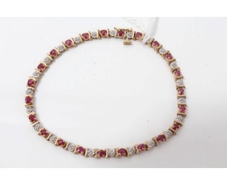 Gold (9ct) diamond and ruby bracelet, 19cm long   CONDITION REPORT  Total gross weight approximately 6.5 grams