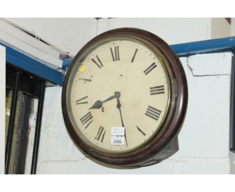 Late 19th century wall clock with eight day single fusee timepiece movement and 12 inch white enamel dial with Roman numerals