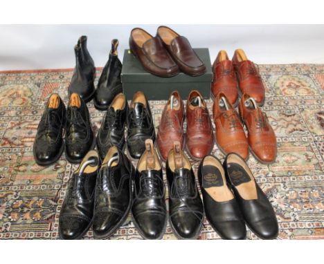Selection of gentlemen's vintage brown and black brogue shoes, makes include Linwood, Samuel Windsor, Jones, also a new boxed