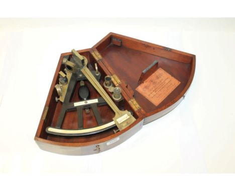19th century ebony and brass mounted sextant with ivory scales, by Josh. Somalvico, London, in original mahogany case with tr