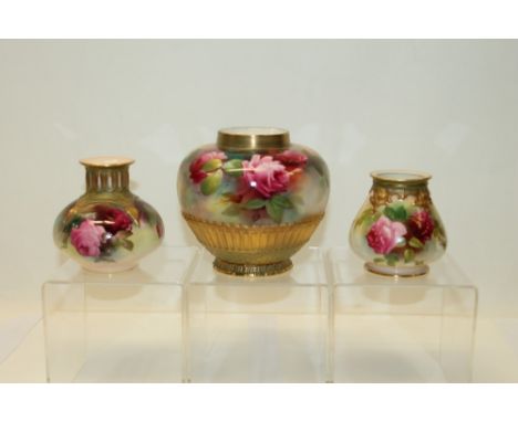 Royal Worcester pot pourri vase (cover missing), together with another Royal Worcester vase with reticulated neck and one oth