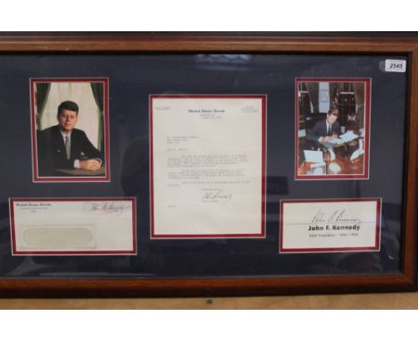 Autograph - John F. Kennedy typed letter signed 1960, United States Senate envelope signed and a signed slip, plus two portra