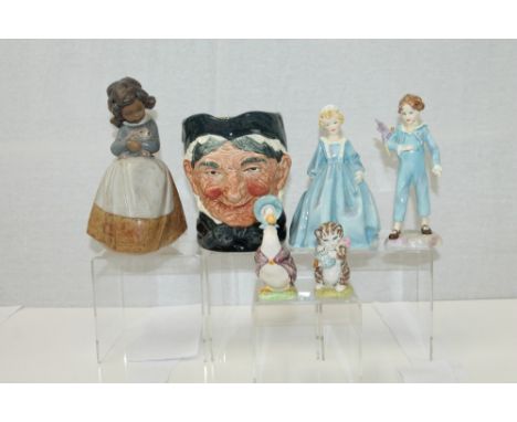 Royal Doulton character jug - Granny, Lladro porcelain figure of a girl with rabbit, two Royal Worcester figures - Grandmothe