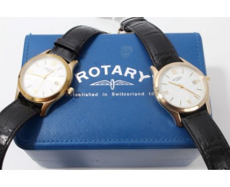 Two gentlemen's Rotary Quartz Calendar wristwatches in gold plated cases, in box
