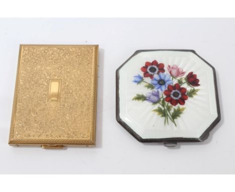 Silver and white enamel powder compact with hand-painted floral decoration, maker's mark - Turner & Simpson, Birmingham 1958,