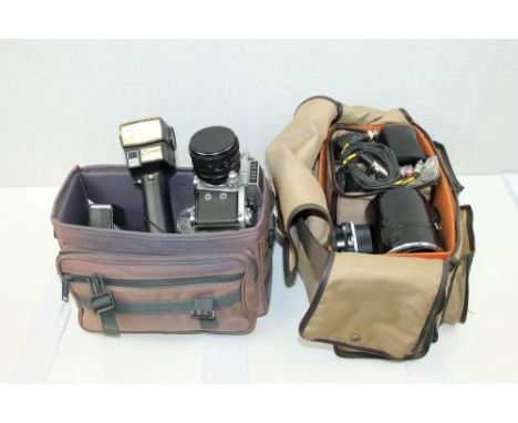 Quantity of cameras and photographic equipment - including a Contax 139 camera with Carl Zeiss 50mm Planar lens, an Exakta VX