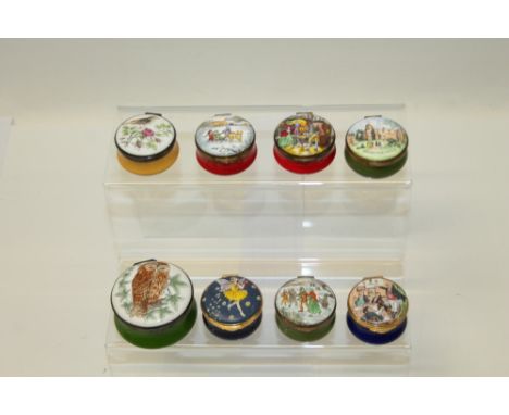 Eight Crummles enamel boxes - including Colchester Castle, My First Visit From The Tooth Fairy and Mr Pickwick addresses the 