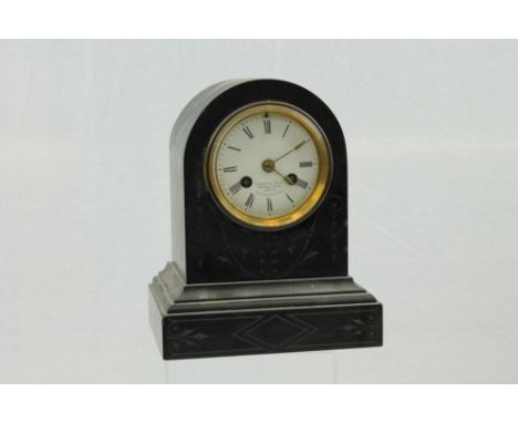 Leroy & Fils Paine & London black slate mantel clock with Roman numerals on dial