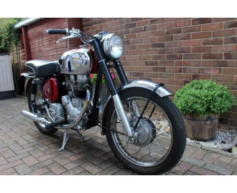 1956 Royal Enfield "Bullet" 350cc Motorcycle.  Registration no. 993UXM.  Finished in red and gold paint scheme.  Owned by cur