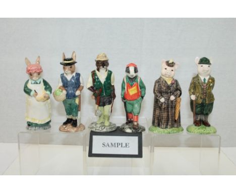 Group of six Beswick English Country Folk figures - to include Fisherman Otter, Gentleman Pig, Lady Pig, Hiker Badger, Garden