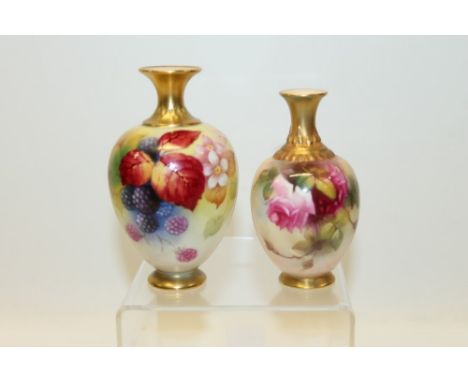 Kitty Blake for Royal Worcester- vase, decorated with hand painted flowers, leaves and blackberrys signed K.Blake.  Together 