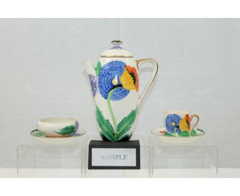 Art Deco Gray's Pottery coffee ware with hand-painted floral decoration, numbered on base - 9300 D - comprising of one coffee