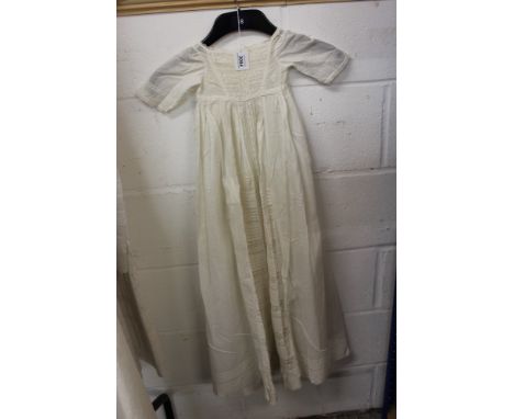 Victorian / Edwardian baby clothes - including very long christening gown with lace and pintuck panels, long petticoats, nigh