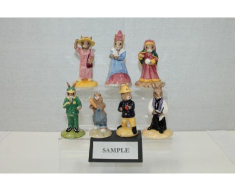 Group of ten Royal Doulton Bunnykins figures - Sightseer, Mother's Day, Fireman, Lawyer, Stopwatch, Ice Hockey, Vicar, Choir 