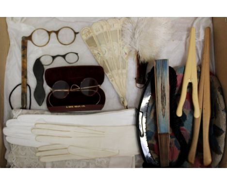 Vintage accessories - including parasols, large silk umbrella and others, kid-leather gloves, glove stretchers, small tapestr