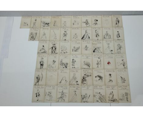 Whimsical set of mid-19th century pen and ink playing cards - possibly for a variant upon the game of Happy Families - with v