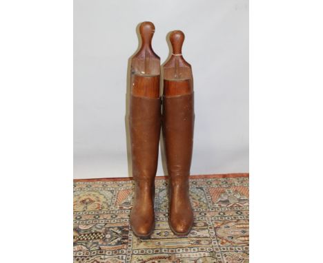 Pair of ladies' brown leather hunting boots, with trees