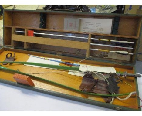 An Apollo Kestrel bow and arrow, archery set, cased with ten Practistreak arrows, A/F, circa 1960 