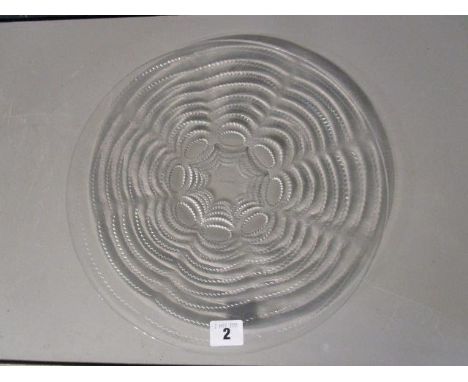 Rene Lalique Vagues No. 1 pattern, clear glass plate, stencil mark R Lalique, France, 13" dia