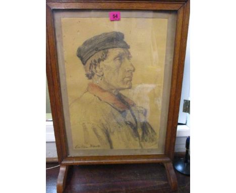Leo Klein Diepold - 'The Dutchman' pastel, signed lower left, in an oak framed firescreen 
