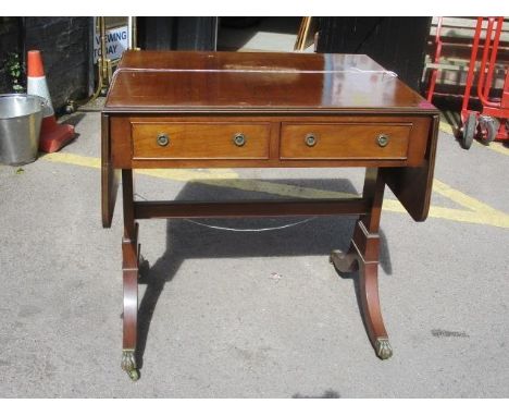 A reproduction mahogany two drawer sofa table, 29 1/2" h, 30" w 