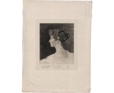 Paczka-Wagner, Cornelia -- Portrait der Nadine von Radowitz. Kaltnadelradierung auf Japanbütten. 35,8 x 30 cm. Signiert. 1894
