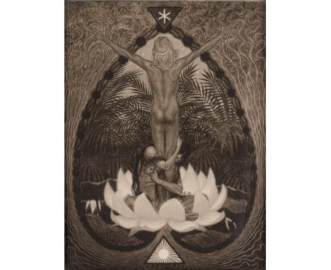 Fidus -- Aufschwung. Lichtdruck. Ca. 28,5 x 21,5 cm (Blattgröße). In der Originalrahmung des Künstlers, verso mit dem Stempel