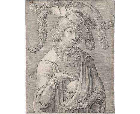 Leyden, Lucas van -- Junger Mann mit einem Totenschädel. Kupferstich. 18,6 x 14,6 cm. Um 1519. B. 174, Volbehr 158, Hollstein