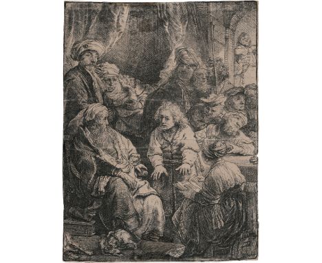 Rembrandt Harmensz. van Rijn -- Joseph, seine Träume erzählend. Radierung. 11,1 x 8,4 cm. 1638. B. 37, White/Boon (Hollstein)