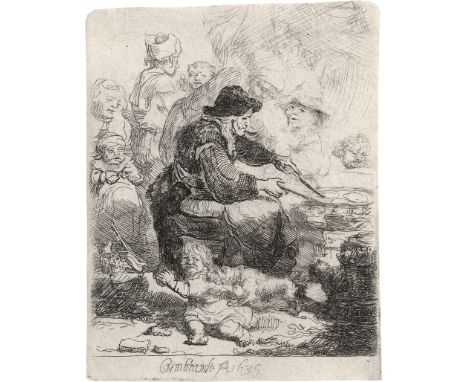 Rembrandt Harmensz. van Rijn -- Die Pfannkuchenbäckerin. Radierung. 10 x 7,9 cm. 1635. B. 124, White/Boon (Hollstein) 124 III