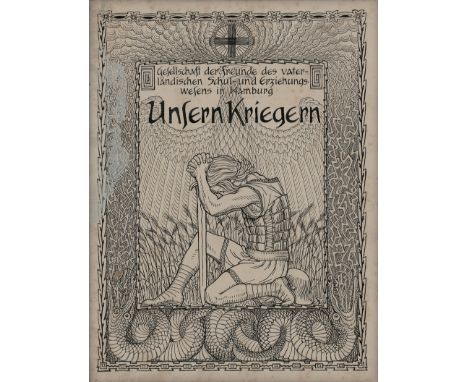 Fidus -- "Unsern Kriegern". Federlithographie auf Velin. Ca. 35 x 27,7 cm. Um 1919. In der originalen Rahmung des Künstlers, 