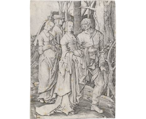 Leyden, Lucas van -- Zwei Paare im Walde. Kupferstich. 10,6 x 7,7 cm. Um 1509. B. 146, Hollstein 146, Filedt Kok (New Hollste