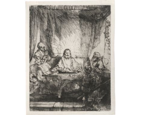 Rembrandt Harmensz. van Rijn -- Christus in Emmaus (Große Platte). Radierung. 21 x 16,2 cm. 1634. B. 87, White/Boon (Hollstei