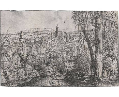 Lautensack, Hanns -- Ansicht von Steyr an der Enns. Radierung. 11,5 x 17,3 cm. 1554. B. 38, Hollstein 28.Ausgezeichneter Druc