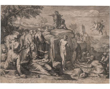 Matham, Jacob -- Perseus und Andromeda.  Kupferstich nach Hendrick Goltzius. 26,7 x 37,1 cm. 1597. B. 162, Hollstein (Matham)