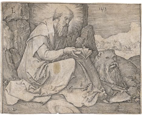 Leyden, Lucas van -- Der hl. Hieronymus in einer Landschaft. Kupferstich. 8,7 x 11 cm. 1513. B. 112, Hollstein 112, Filedt Ko