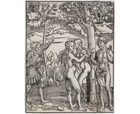 Cranach d. Ä., Lucas -- Der Sündenfall und die Vertreibung aus dem Paradies. Holzschnitt. 27,9 x 22,1 cm. Schuchardt III, S. 