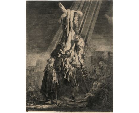 Rembrandt Harmensz. van Rijn -- Die Große Kreuzabnahme (2. Platte). Radierung. 52,7 x 41,2 cm. 1633. B. 81, White/Boon (Holls