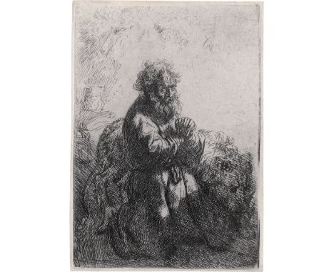 Rembrandt Harmensz. van Rijn -- Der hl. Hieronymus im Gebet, nach unten blickend. Radierung auf Velin. 11,6 x 8,1 cm. 1635. B