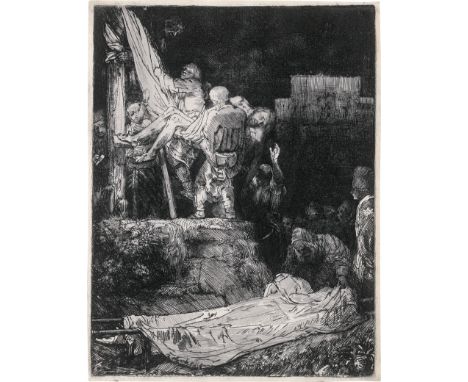 Rembrandt Harmensz. van Rijn -- Die Kreuzabnahme bei Fackelschein. Radierung. 21 x 16,2 cm. 1654. B. 83, White/Boon (Hollstei