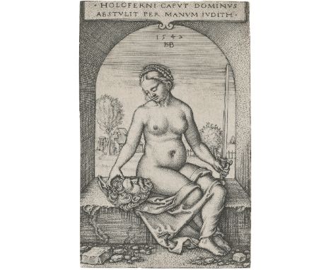 Beham, Hans Sebald -- Judith im Fensterbogen sitzend. Kupferstich. 7,4 x 4,8 cm. 1547. B. 12, Pauli 13, Hollstein 12 III (von