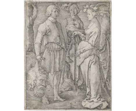 Leyden, Lucas van -- Der Triumph des David. Kupferstich. 11 x 8,7 cm. Um 1513. B. 26, Hollstein 26, Fildet Kok (New Hollstein