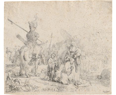 Rembrandt Harmensz. van Rijn -- Die Taufe des Kämmerers. Radierung. 18,2 x 21,3 cm. 1641. B. 98, White/Boon (Hollstein) 98 II