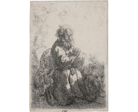 Rembrandt Harmensz. van Rijn -- Der hl. Hieronymus im Gebet. Radierung. 11,6 x 8,1 cm. (1635). B. 102, White/Boon (Hollstein)