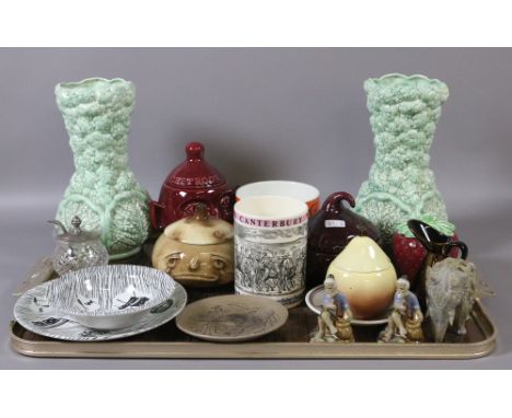A tray of assorted ceramics to include face pots, Poole, Burleigh ware, Wedgwood etc.